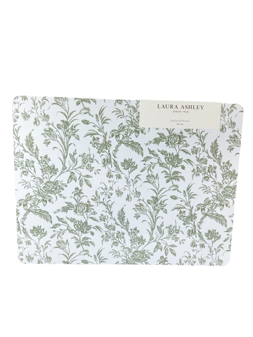 NEW Laura Ashley NATALIE GREEN & WHITE FLORAL Cork Placemat Set/4